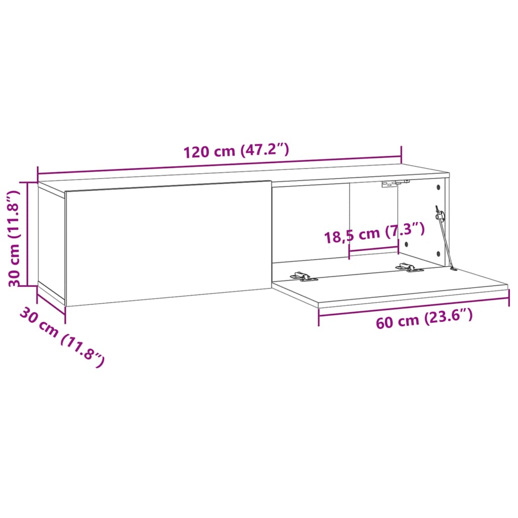 TV-benk grå sonoma 120x30x30 cm konstruert tre