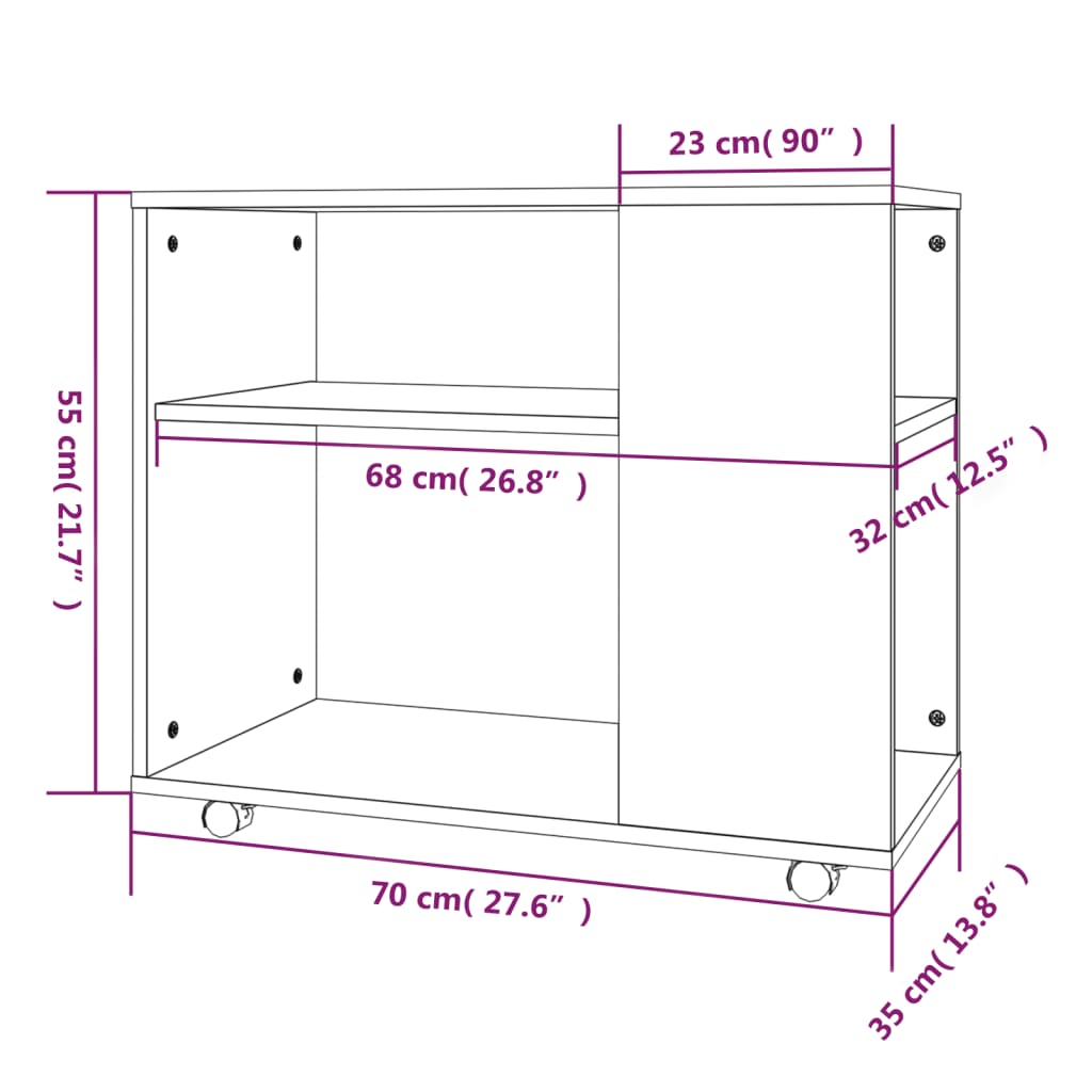 Sidebord brun eik 70x35x55 cm konstruert tre