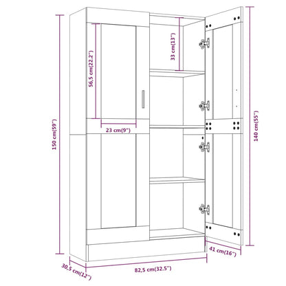 Vitrineskap grå sonoma 82,5x30,5x150 cm konstruert tre