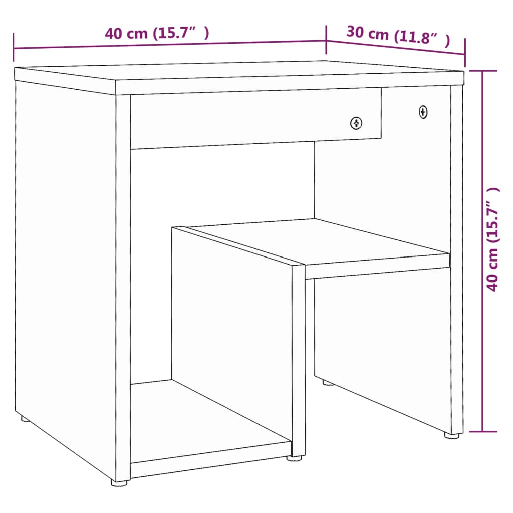 Nattbord Sengbord røkt eik 40x30x40 cm konstruert tre