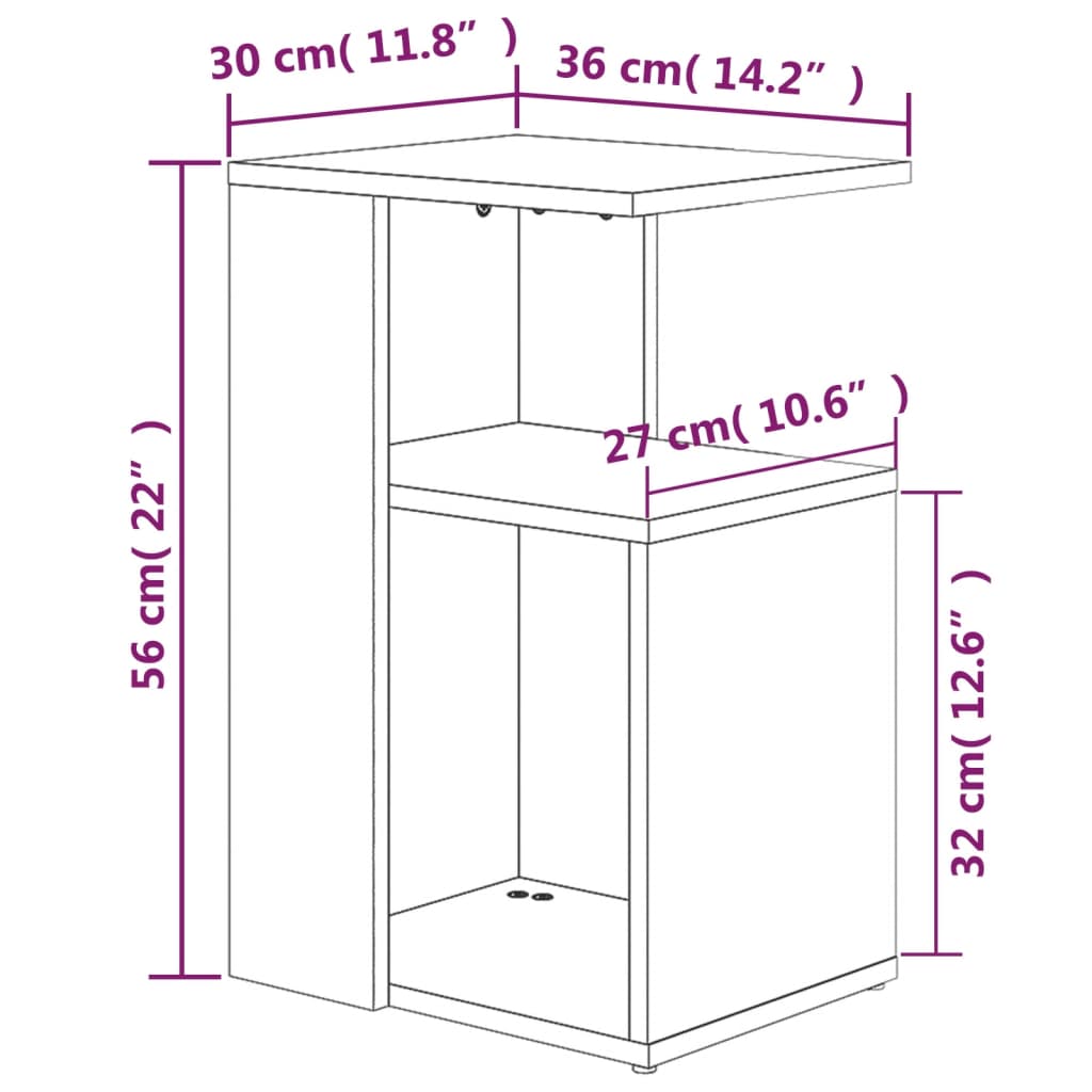 Sidebord røkt eik 36x30x56 cm konstruert tre