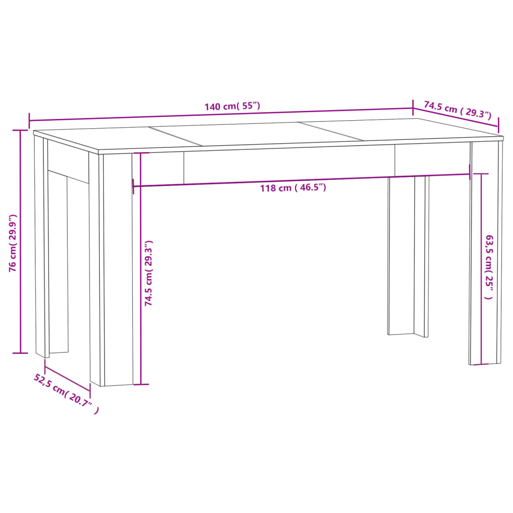 Spisebord Kjøkkenbord brun eik 140x74,5x76 cm konstruert tre