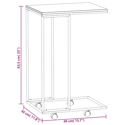 Sidebord med hjul svart 40x30x63,5 cm konstruert tre