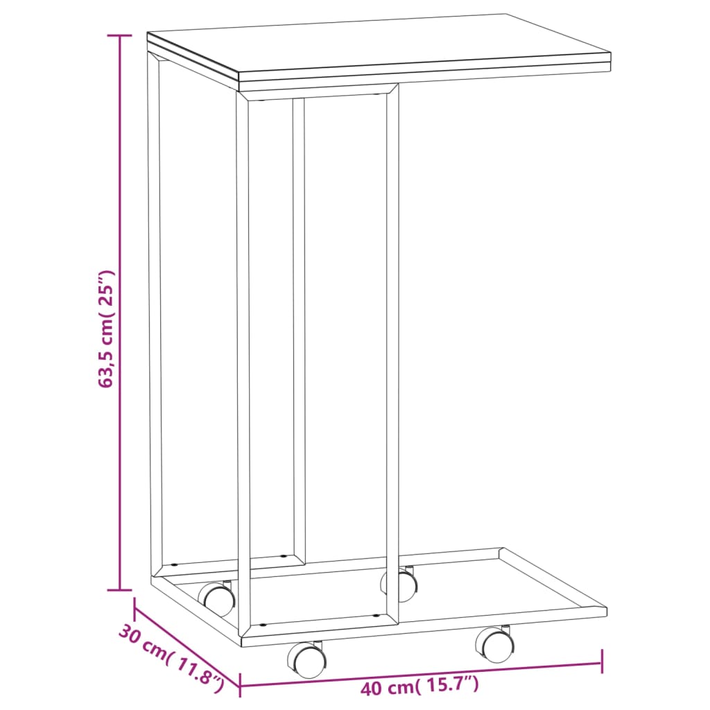 Sidebord med hjul hvit 40x30x63,5 cm konstruert tre