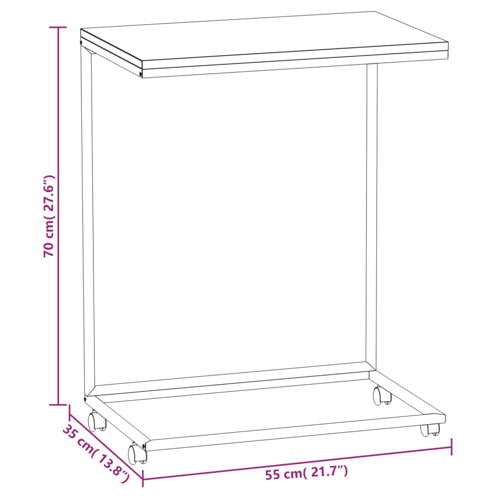 Sidebord med hjul svart 55x35x70 cm konstruert tre