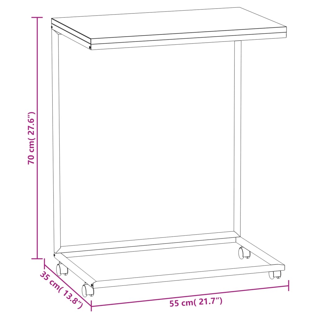 Sidebord med hjul hvit 55x35x70 cm konstruert tre