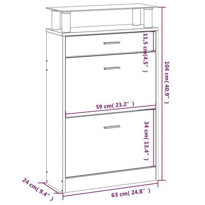 Skoskap høyglans hvit 63x24x104 cm konstruert tre