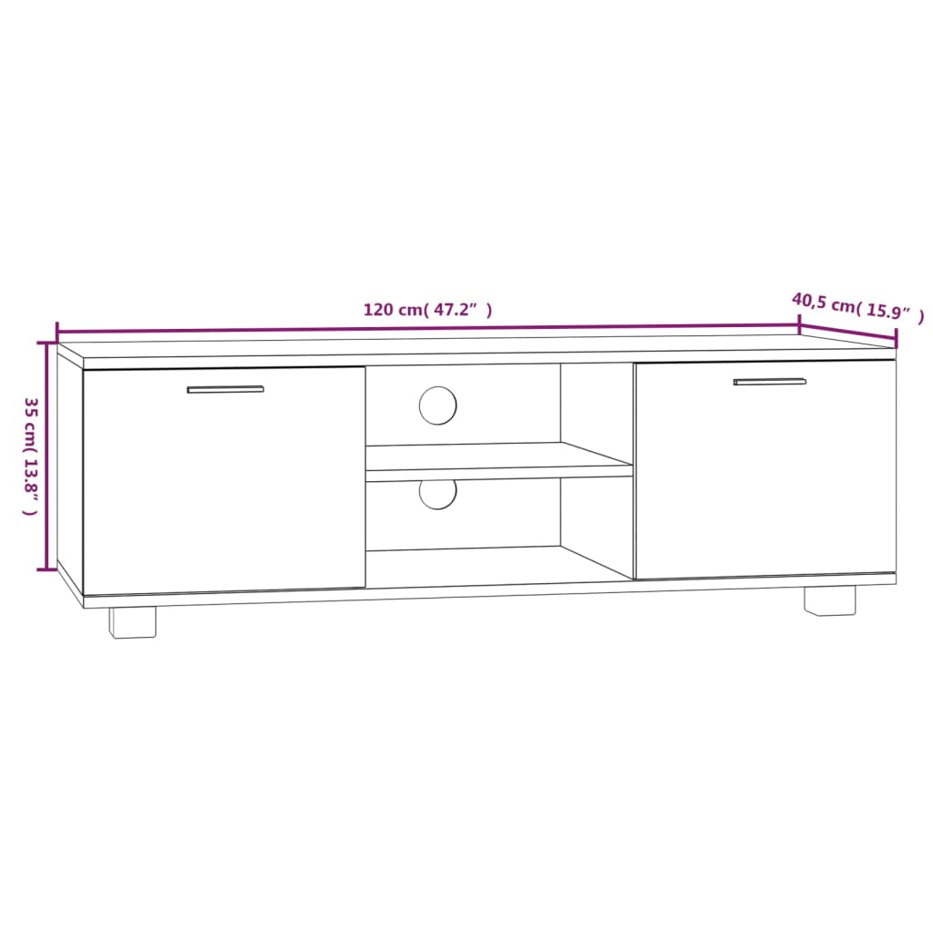 TV-benk hvit 120x40,5x35 cm konstruert tre