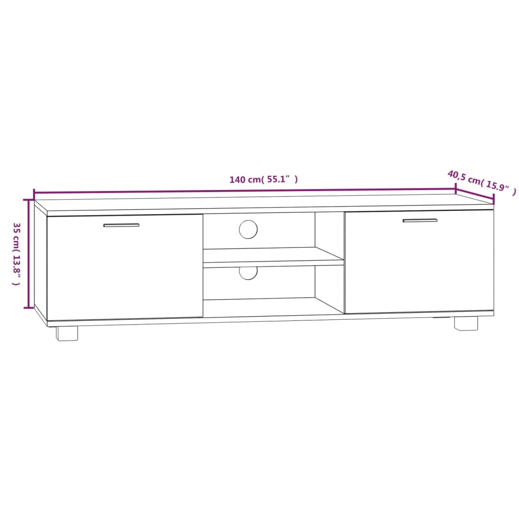 TV-benk hvit 140x40,5x35 cm konstruert tre