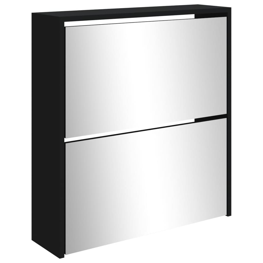 Skoskap Skohylle Skobenk Svart med speil 2 lag 63x17x67 cm