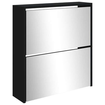 Skoskap Skohylle Skobenk Svart med speil 2 lag 63x17x67 cm