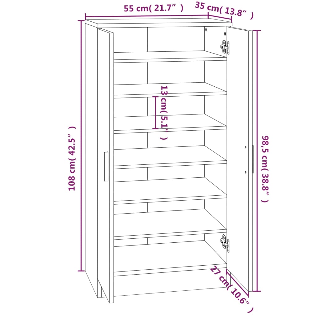 Skoskap Skohylle Skobenk Brun Eik 55x35x108 cm
