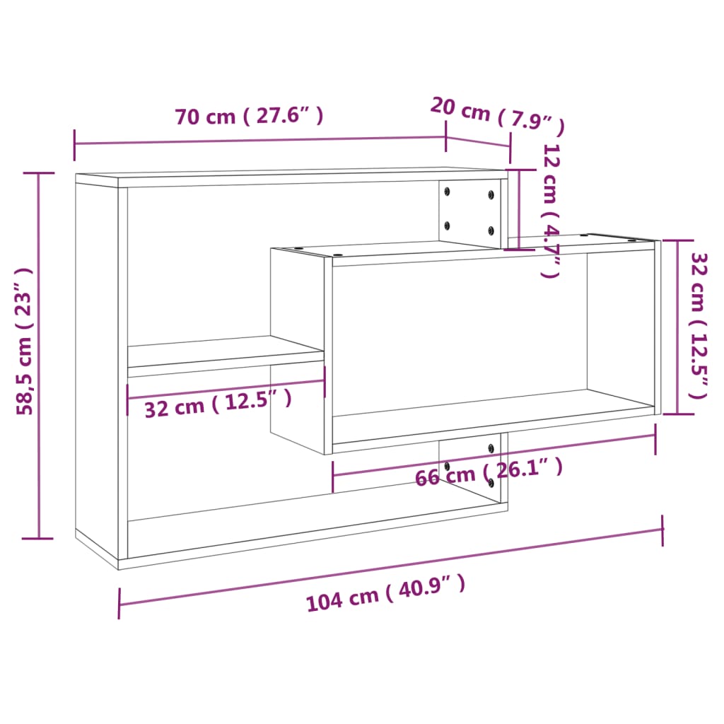 Vegghylle røkt eik 104x20x58,5 cm konstruert tre