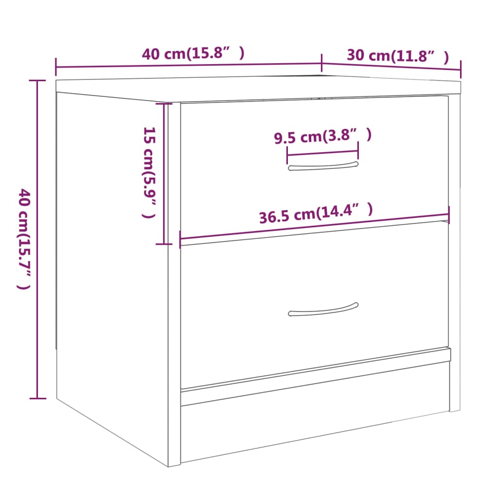 Nattbord 2 stk brun eik 40x30x40 cm sponplate