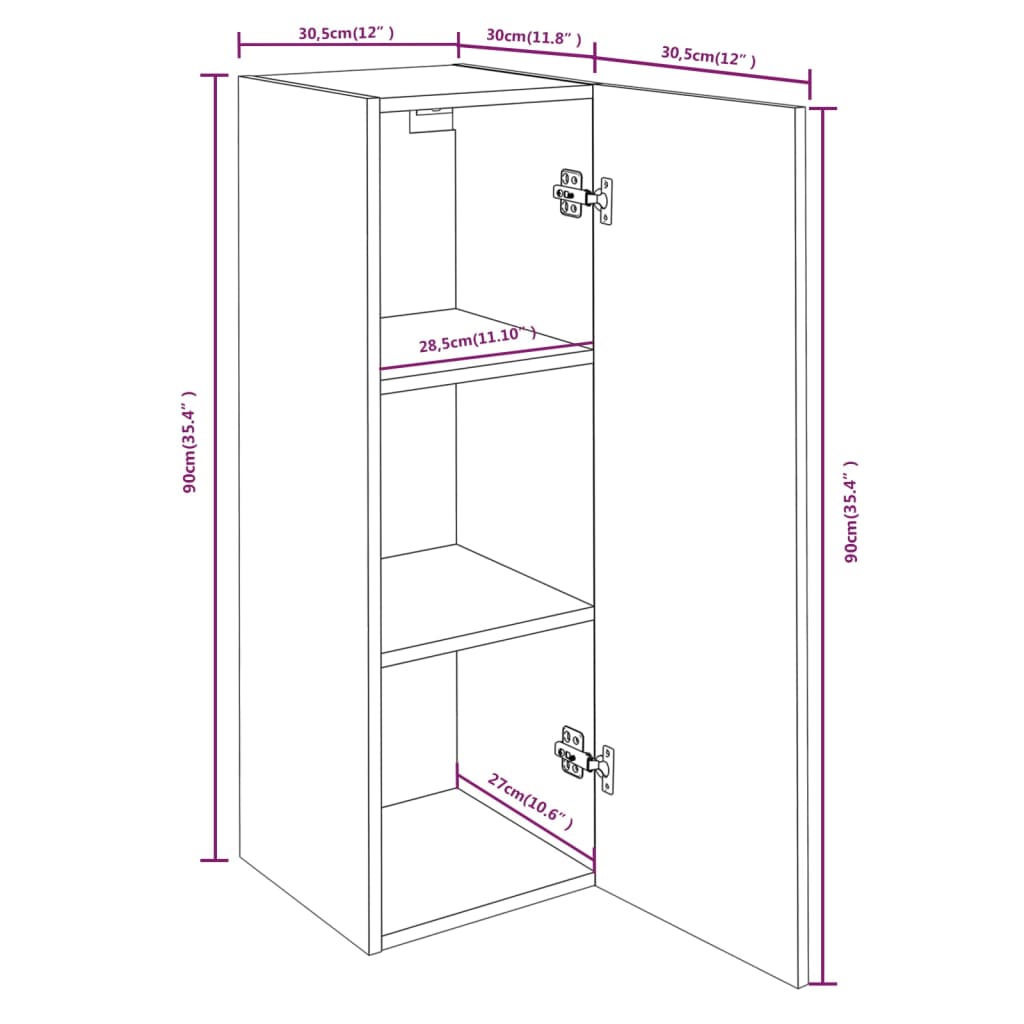 TV-benk 2 stk grå sonoma 30,5x30x90 cm konstruert tre