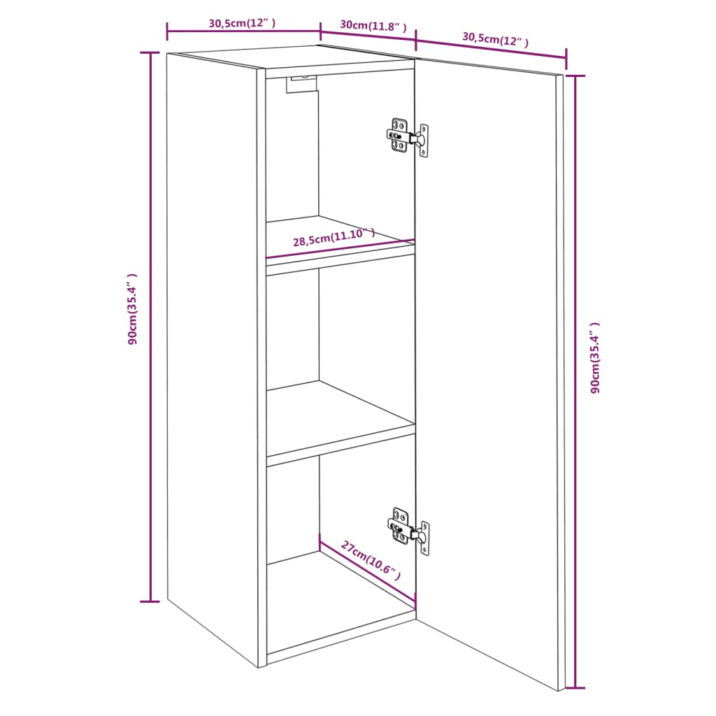 TV-benk brun eik 30,5x30x90 cm konstruert tre