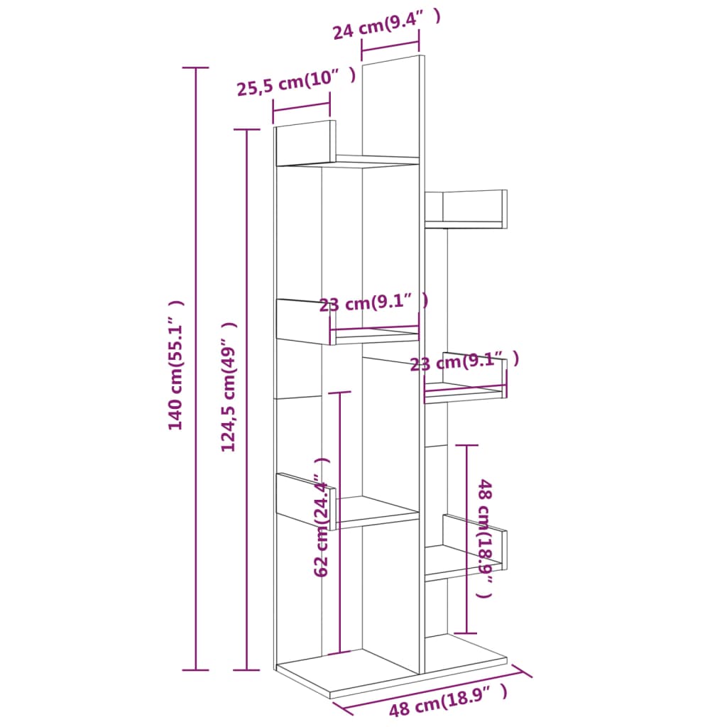 Bokhylle 48x25,5x140 cm grå sonoma konstruert tre