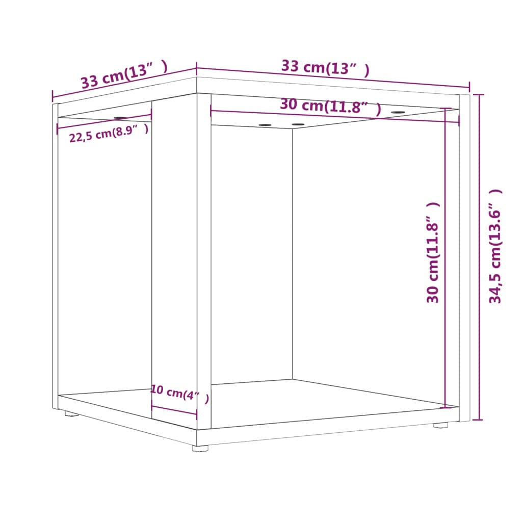 Sidebord røkt eik 33x33x34,5 cm konstruert tre