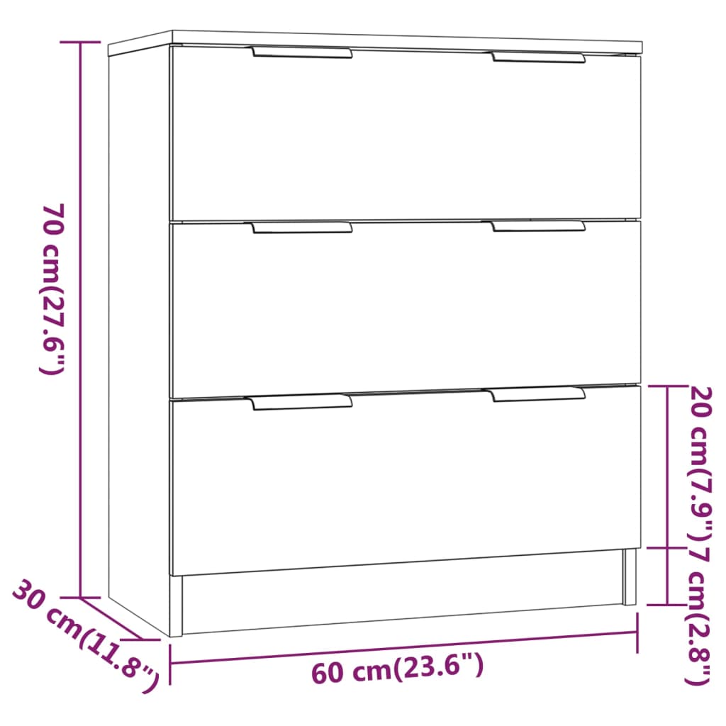 Sidebord svart 60x30x70 cm konstruert tre