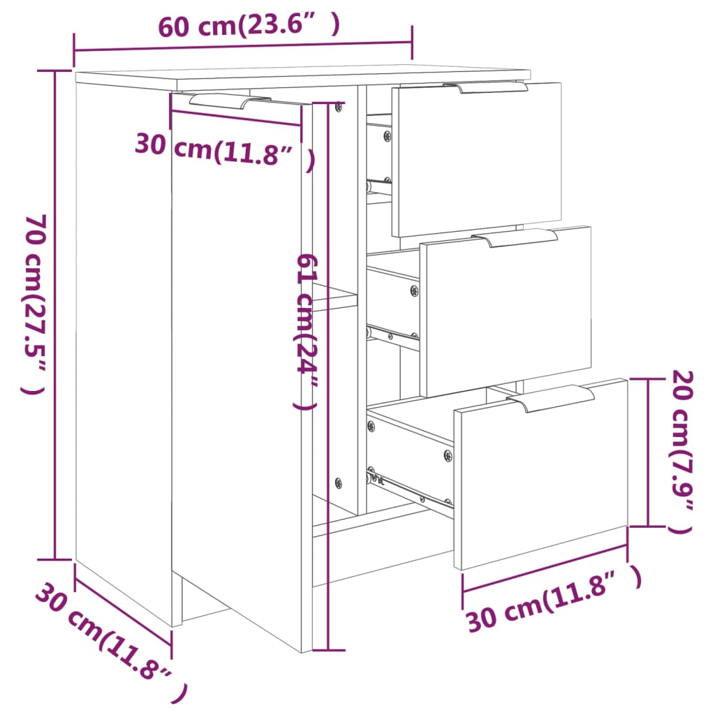 Sidebord svart 60x30x70 cm konstruert tre