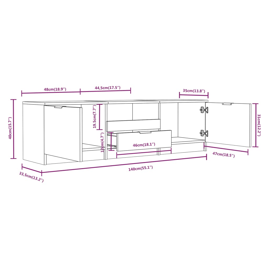 TV-benk hvit 140x35x40 cm konstruert tre