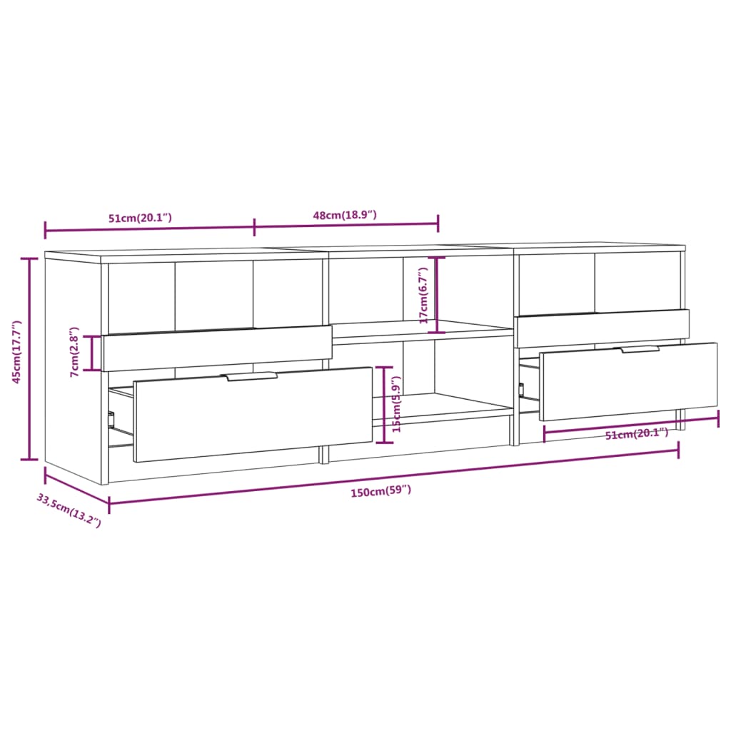 TV-benk hvit 150x33,5x45 cm konstruert tre