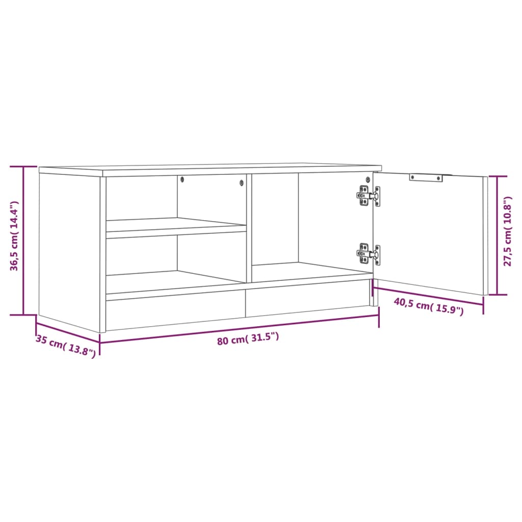 TV-benk svart 80x35x36,5 cm konstruert tre