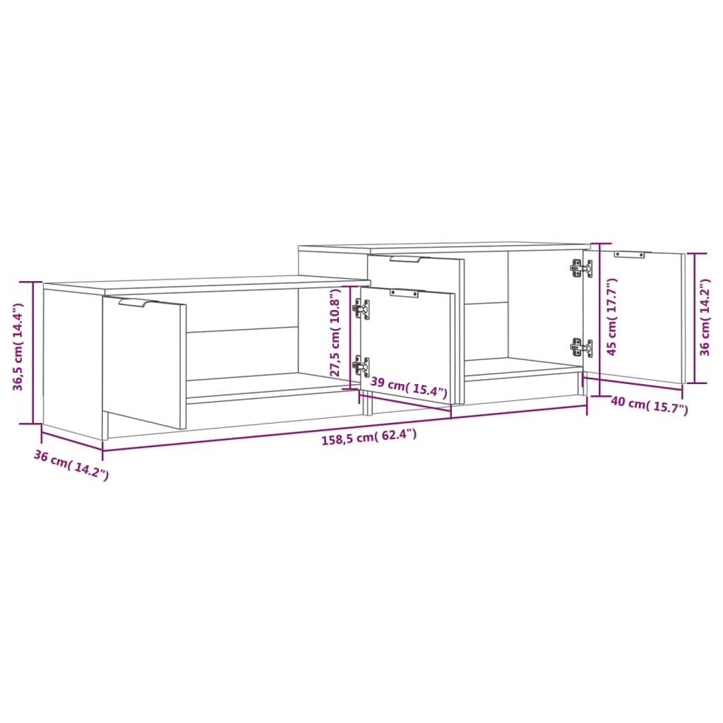 TV-benk hvit og sonoma eik 158,5x36x45 cm konstruert tre