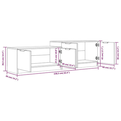 TV-benk hvit og sonoma eik 158,5x36x45 cm konstruert tre