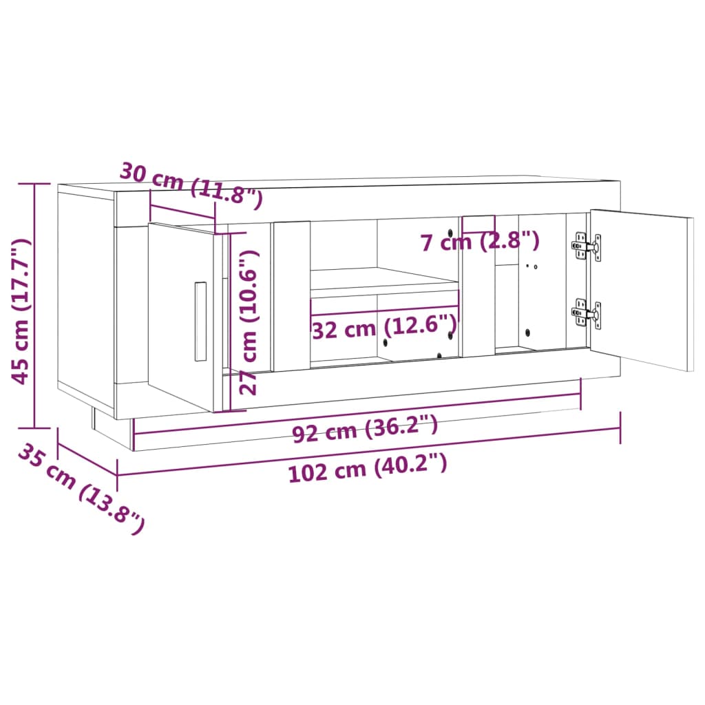 TV-benk betonggrå 102x35x45 cm konstruert tre