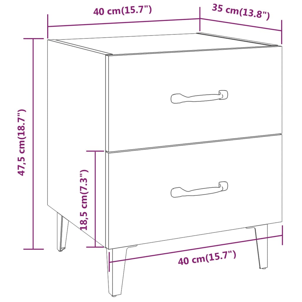 Nattbord Sengbord svart 40x35x47,5 cm