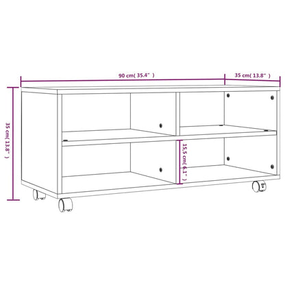 TV-benk med hjul brun eik 90x35x35 cm konstruert tre