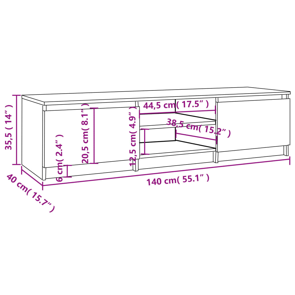 TV-benk grå sonoma 140x40x35,5 cm konstruert tre