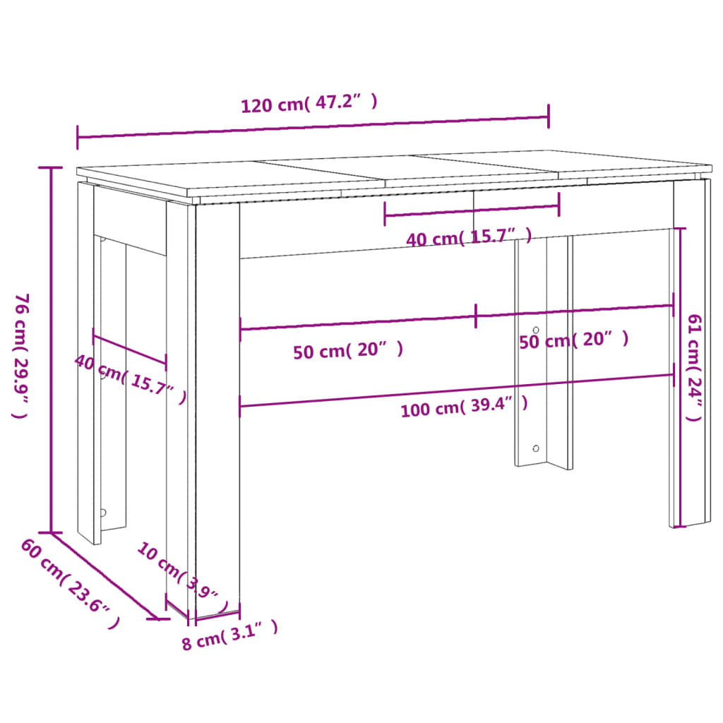 Spisebord Kjøkkenbord brun eik 120x60x76 cm konstruert tre