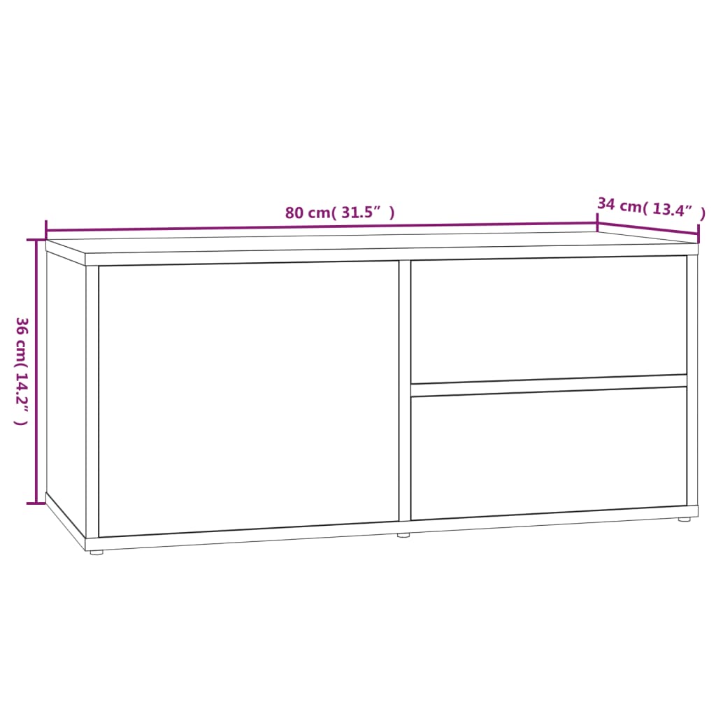 TV-benk grå sonoma 80x34x36 cm konstruert tre