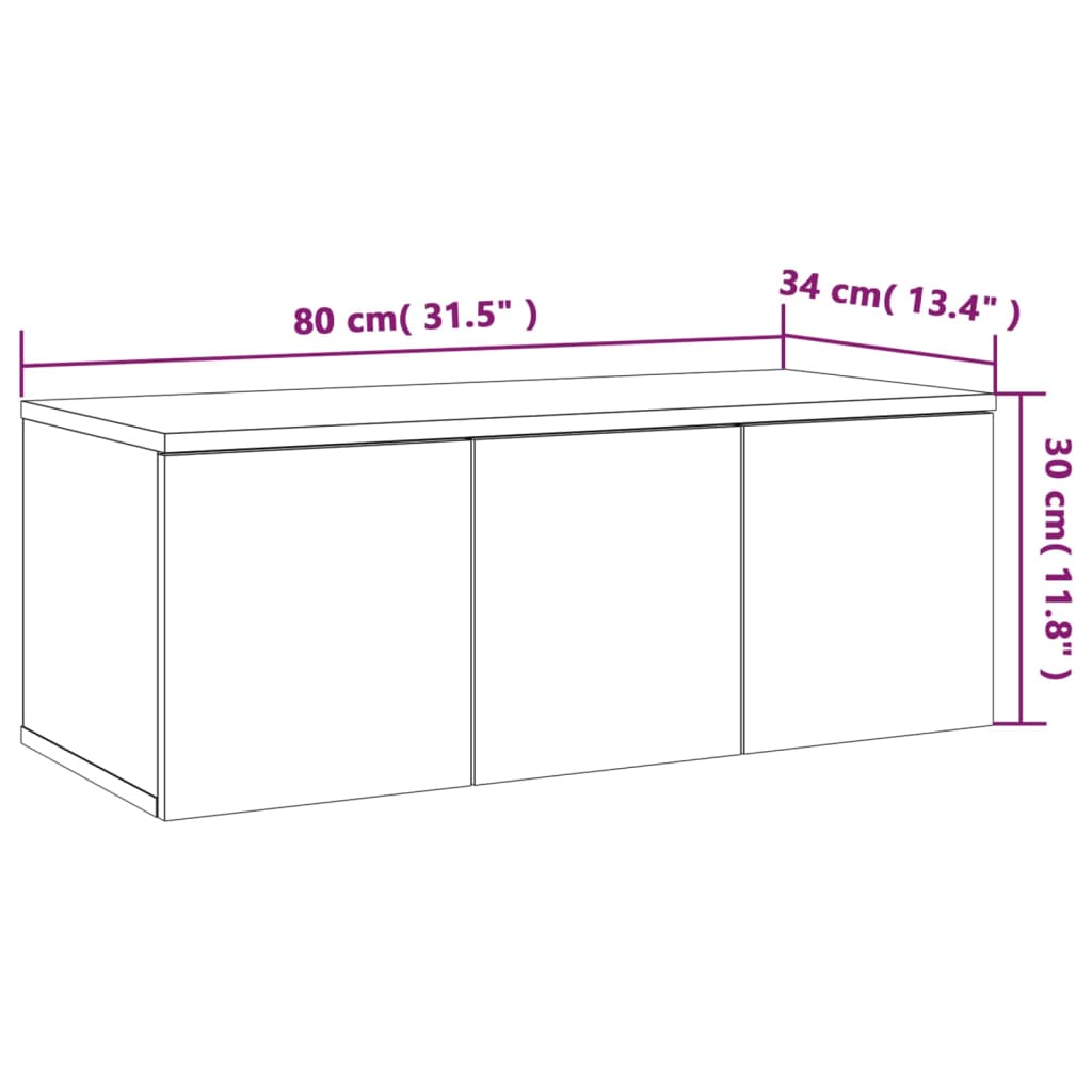 TV-benk grå sonoma 80x34x30 cm konstruert tre