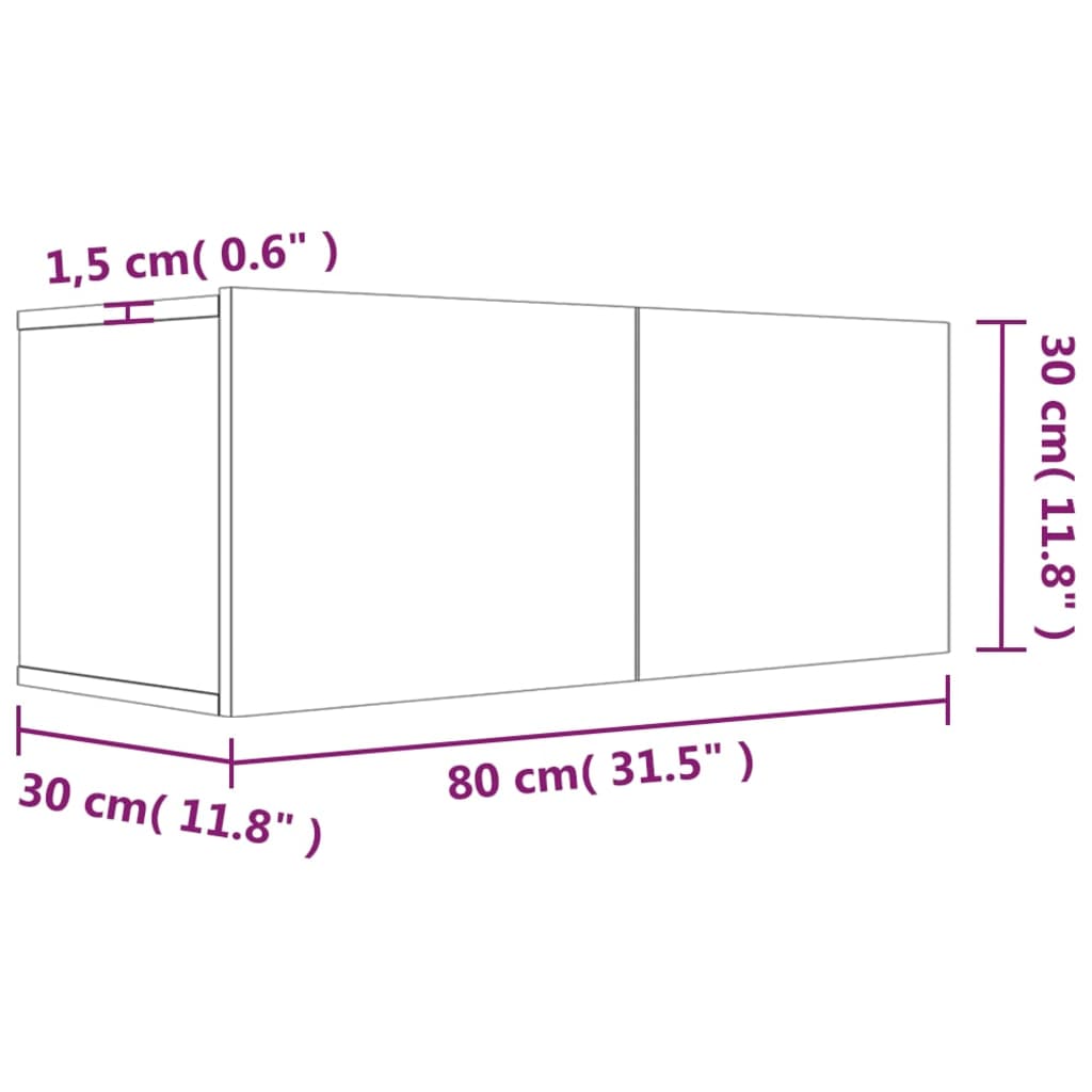 TV-benk grå sonoma 80x30x30 cm konstruert tre