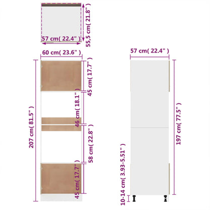 Skap for mikrobølgeovn brun eik 60x57x207 cm konstruert tre