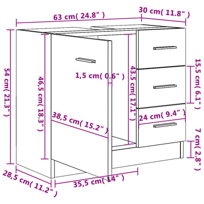 Baderomsservantskap røkt eik 63x30x54 cm konstruert tre