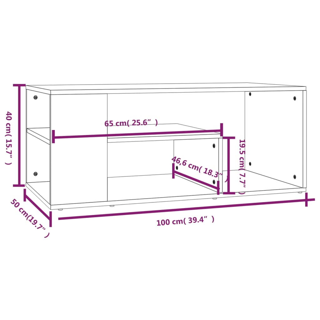 Salongbord brun eik 100x50x40 cm konstruert tre