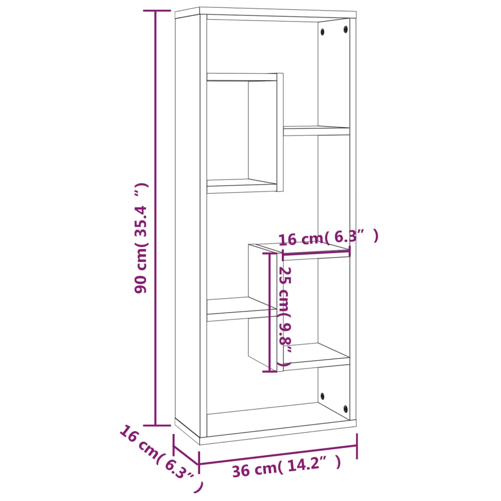 Vegghylle røkt eik 36x16x90 cm konstruert tre