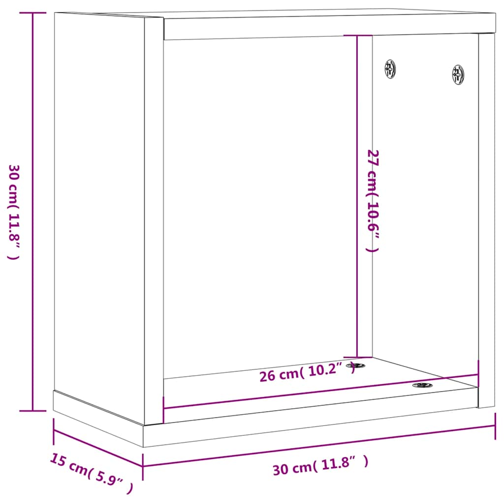 Vegghyller kubeformet 4 stk grå sonoma 30x15x30 cm