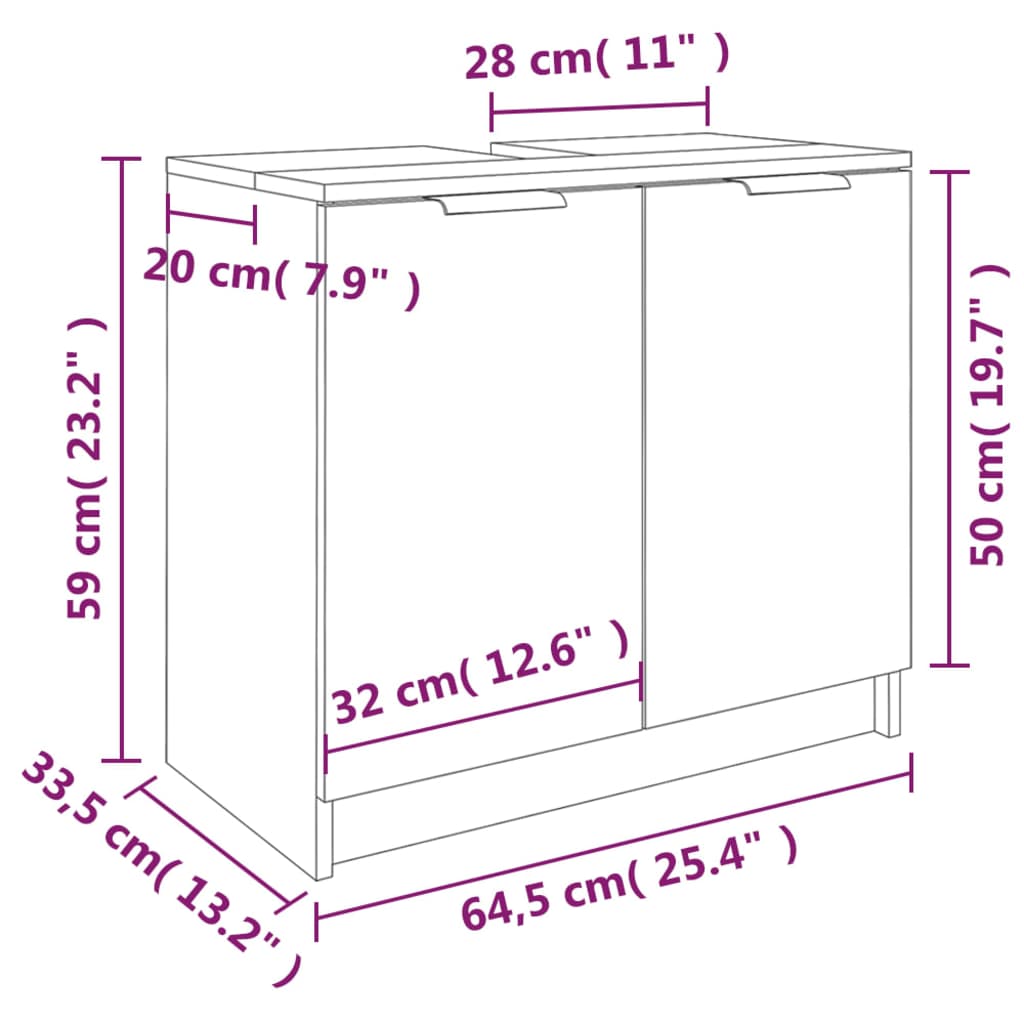 Baderomsskap hvit 64,5x33,5x59 cm konstruert tre