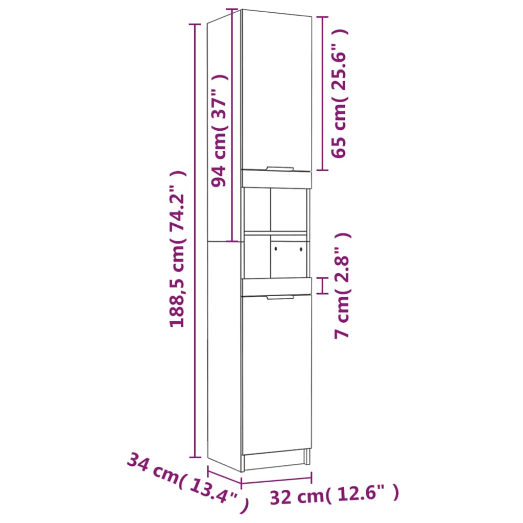 Baderomsskap hvit 32x34x188,5 cm konstruert tre