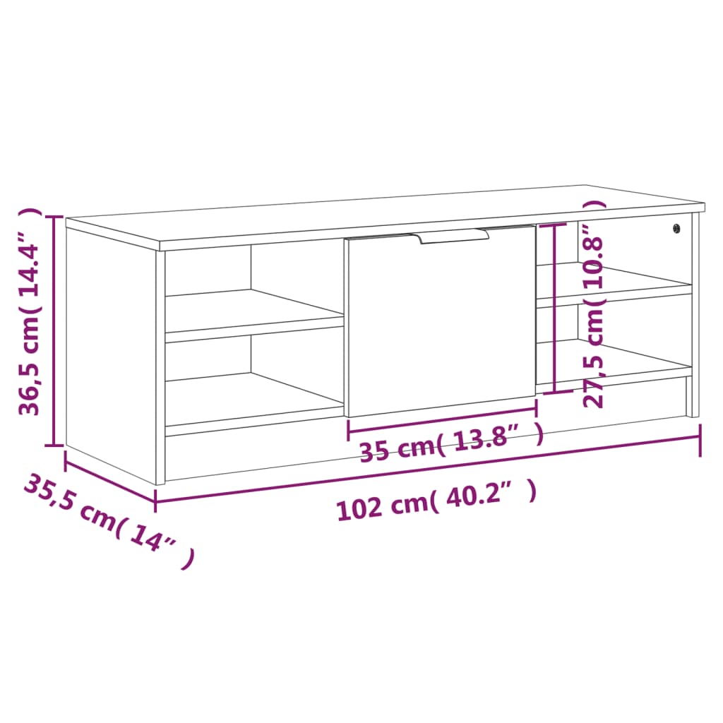 TV-benk hvit 102x35,5x36,5 cm konstruert tre