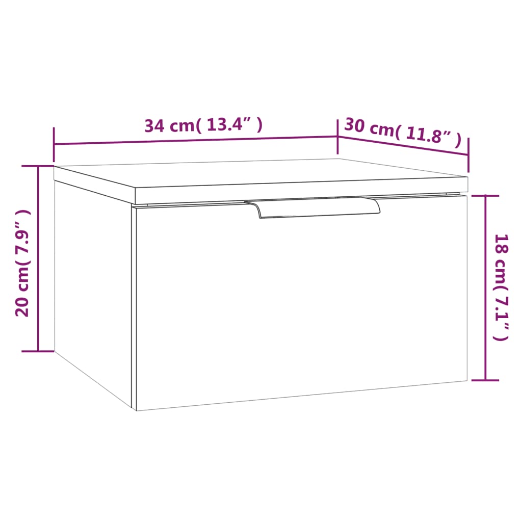 Nattbord Sengbord Veggmontert hvit 34x30x20 cm