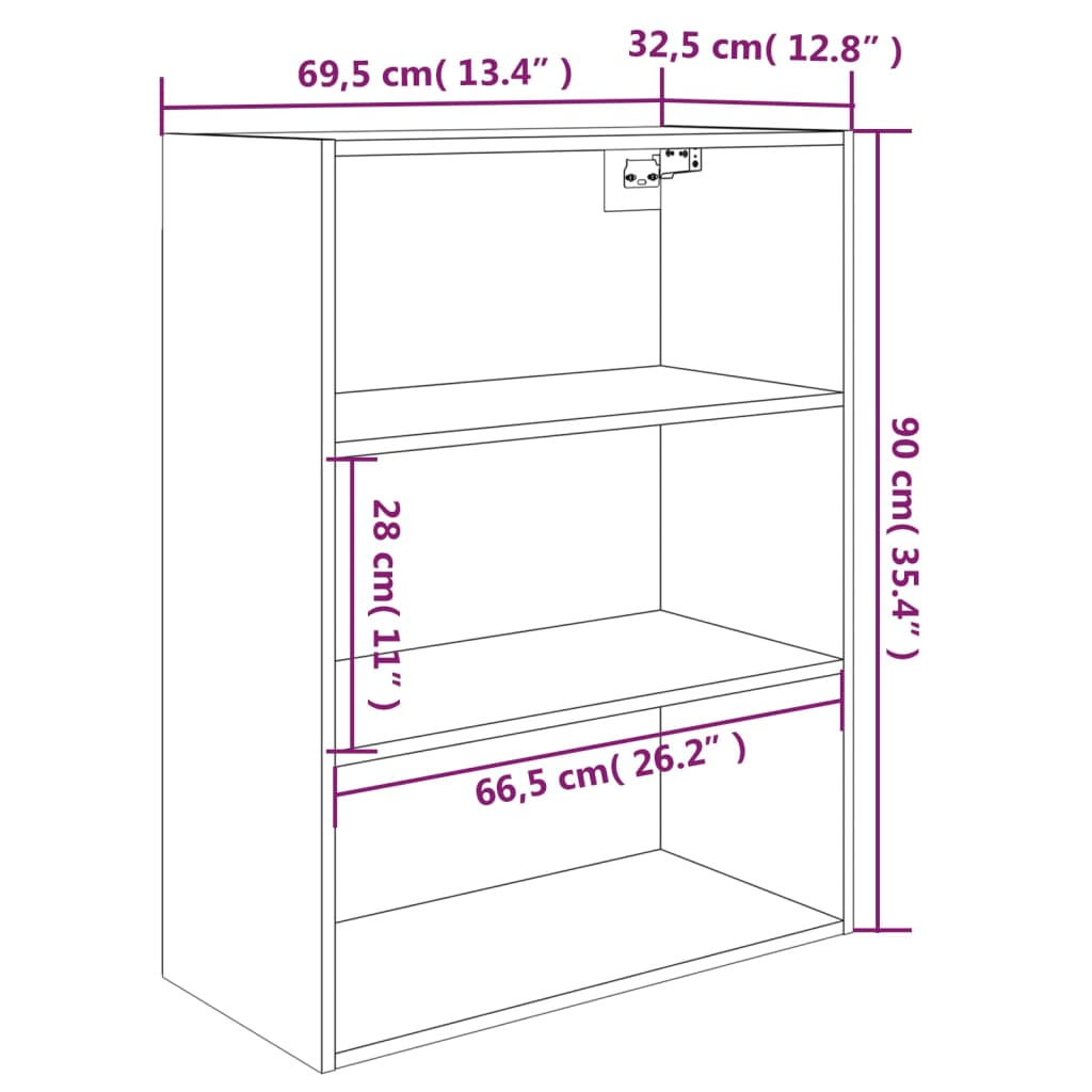 Vegghylle svart 69,5x32,5x90 cm