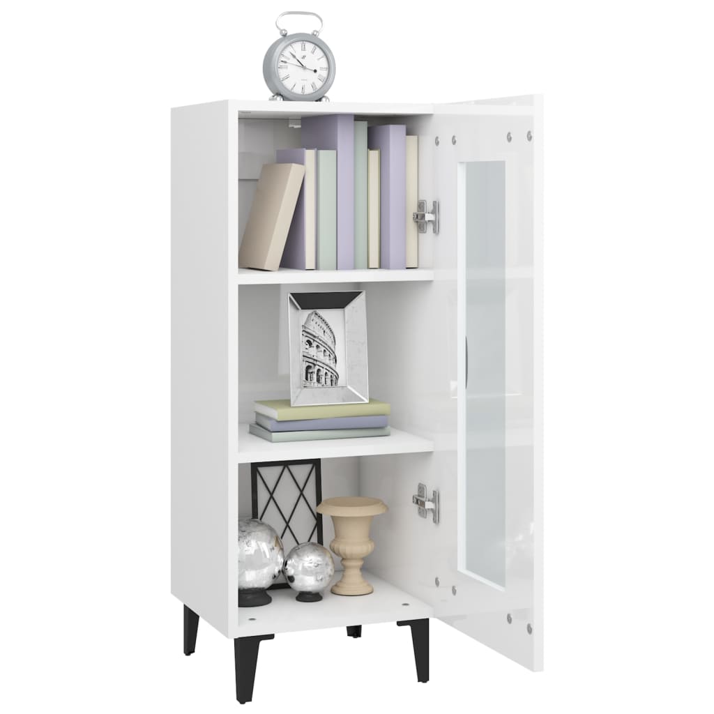 Skjenk høyglans hvit 34,5x34x90 cm konstruert tre