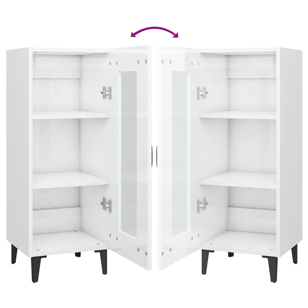 Skjenk høyglans hvit 34,5x34x90 cm konstruert tre