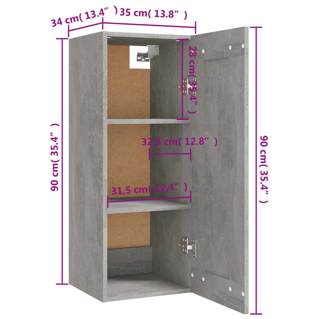 Veggskap betonggrå 35x34x90 cm konstruert tre